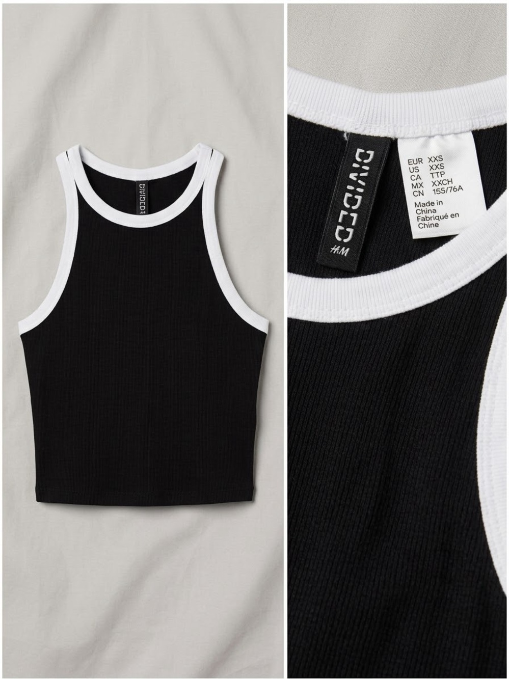 H&M Black Ribbed Tank Top with White Trim